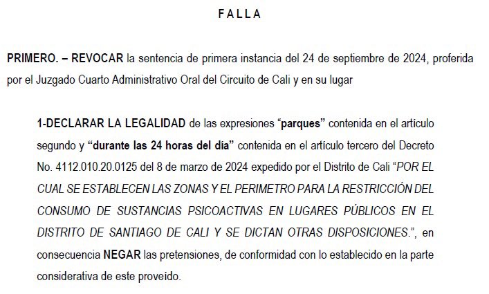 La decisión del Tribunal Administrativo del Valle del Cauca ratifica el camino que hemos defendido: garantizar entornos seguros sin renunciar al marco constitucional. Regular el consumo de SPA en parques es una medida legítima y necesaria para proteger niños, niñas y adolescentes