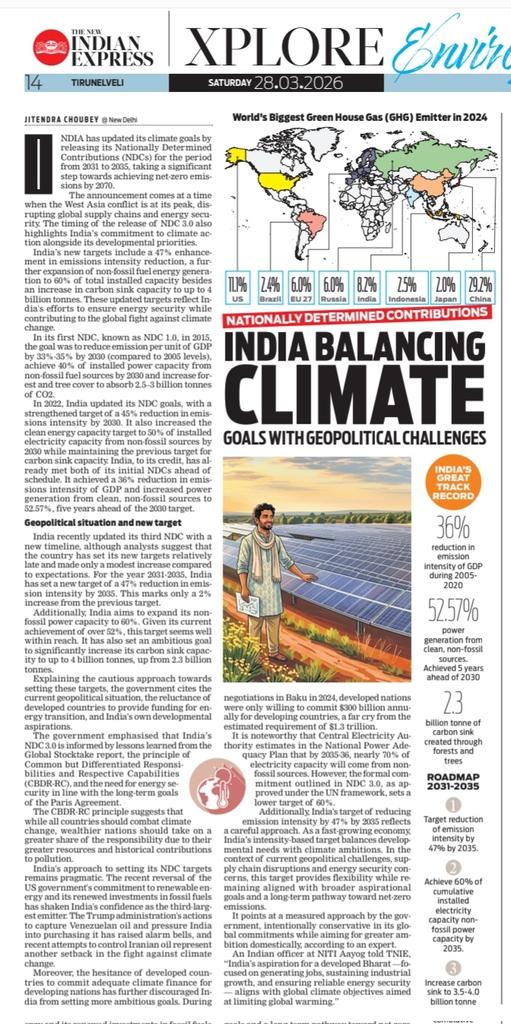 journojitendra's tweet photo. India's NDC 3.0 is navigating #geopolitics and its commitment to fight #climatechange amid disruption in #energy supply #security, war, and U-turn by the US and its hagemony to contol #oil &amp; #gas. India set a practical goals under #NDC to achieve target in time. https://t.co/BMT1yIKzMI