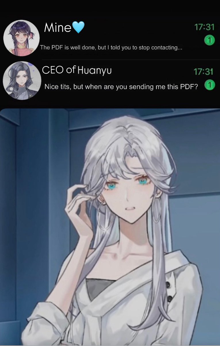 shalom_flower's tweet photo. This is how imagine Iris trying to seduce Selene in the last part of her route

She’s so pathetic can’t even send a text right 💔 https://t.co/1sp2Yy96G0
