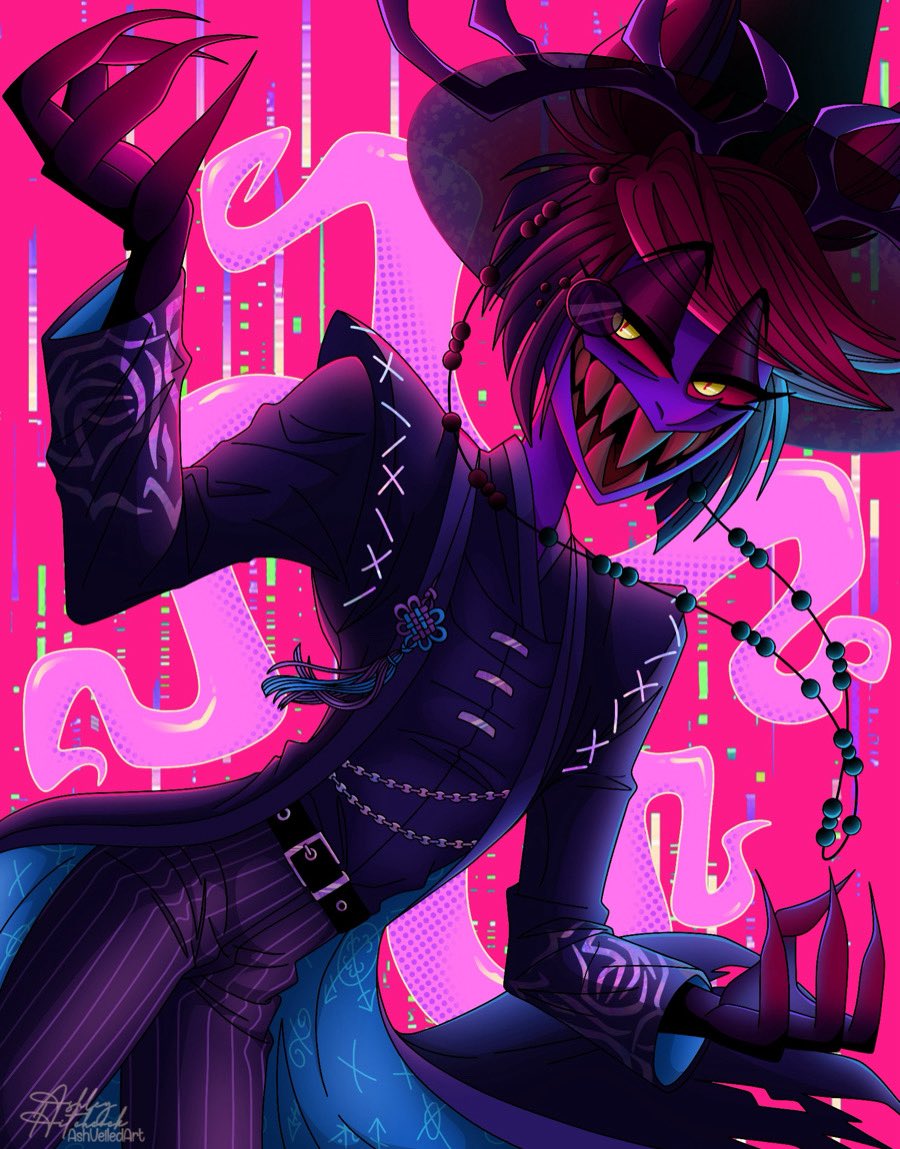 AshVeiledArt's tweet image. I am SO happy with how this came out! I had to jump on the KPDH crossover trend and draw Alastor as one of the Saja boys! Lucifer is next 🍎

#alastor #kpdh #radiodemon #hazbinhotelalastor #hazbinhotel