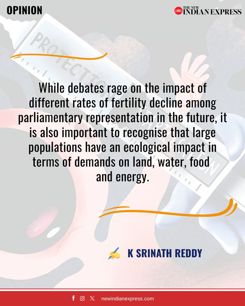 NewIndianXpress's tweet image. #OPINION | India has changed its approach to #population growth from the earlier neo-Malthusian alarm borrowed from the West. Now the focus must shift to its impact on resources, not just Parliament seats.

✍️K Srinath Reddy
🔗newindianexpress.com/opinion/2026/M…

@thePHFI @MoHFW_INDIA