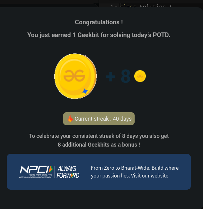 Harshit42077's tweet photo. Day 40 of 60 Days Code challenge
Today I have solved the POTD " Articulation Point - II " 
It was very easy to medium level Problem , I solved it in very limited time for this all thank you very much to @geeksforgeeks and @NPCI_NPCI .
#geekstreak60
#npci https://t.co/Ps76CaJLMV