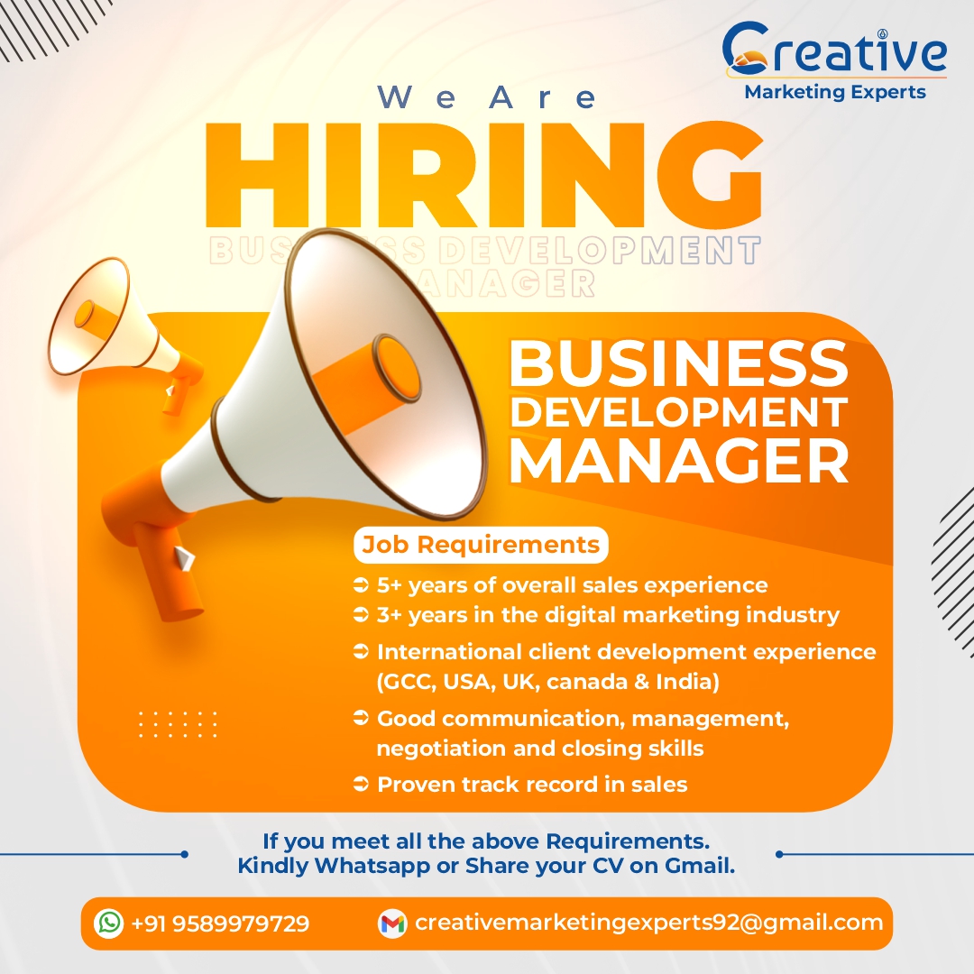 __Creative_92's tweet photo. We're Hiring Business Development Manager!
‣ 5+ years of overall sales experience
‣ International client development experience (GCC, USA, UK, India)
#hiring #businessdevelopment #businessdevelopmentmanager #digitalmarketing #salesjobs #careeropportunity #GCC #USA #UK #India https://t.co/6yFt3mNxg0