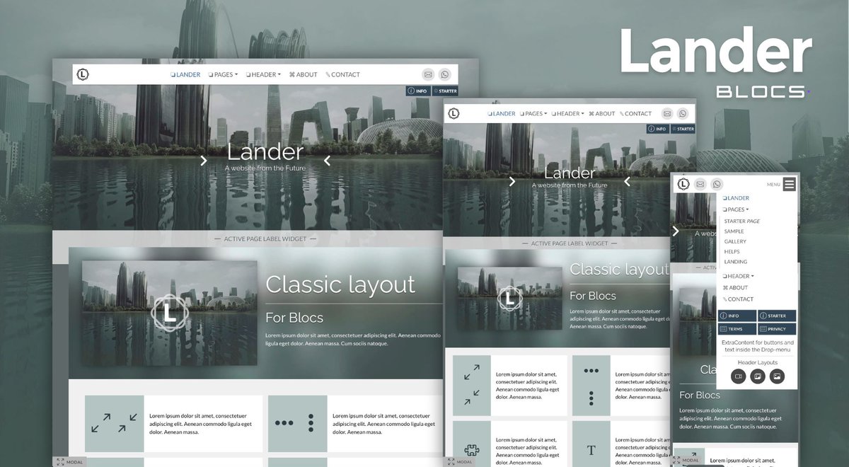 Multithemes's tweet image. Introducing 🌟"LANDER"🌟 #responsive  template / project with advanced features for @blocsapp  A CLASSIC layout now available also for Blocs users!  take a look 🔎 multithemes.com/blocs/lander