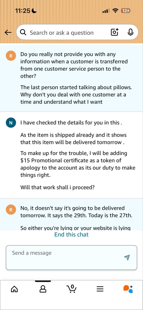 lacrosse_guy's tweet photo. I started a chat to try to determine where a tile vibrator I ordered that was not delivered on time. Zero customer service Was promised $15 credit but through multiple transfers by Amazon people I received zero credit credits. @amazon https://t.co/ObNKF5xbow