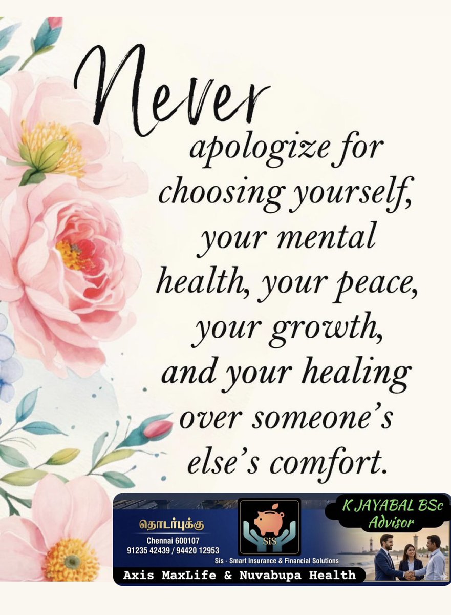 jjayakrish's tweet image. இன்றைய தன்னம்பிக்கை விதை 🌱

"உங்கள் மன அமைதி, வளர்ச்சி மற்றும் குணமடைதலுக்காக நீங்கள் எடுக்கும் முடிவுகளுக்கு யாரிடமும் மன்னிப்பு கேட்காதீர்கள். 

மற்றவர்களின் வசதியை விட உங்கள் மனநலமே முக்கியமானது."
நினைவில் கொள்ளுங்கள்: 🔄

வாழ்க்கை என்பது ஒரு எதிரொலி.
# Sis #Smartinsurance