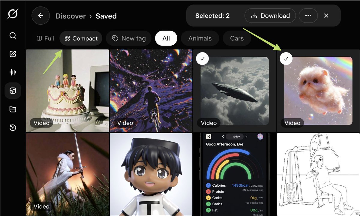 Grok Imagine on Web now has Compact mode and Multi-select option to Download, Remove and Tag