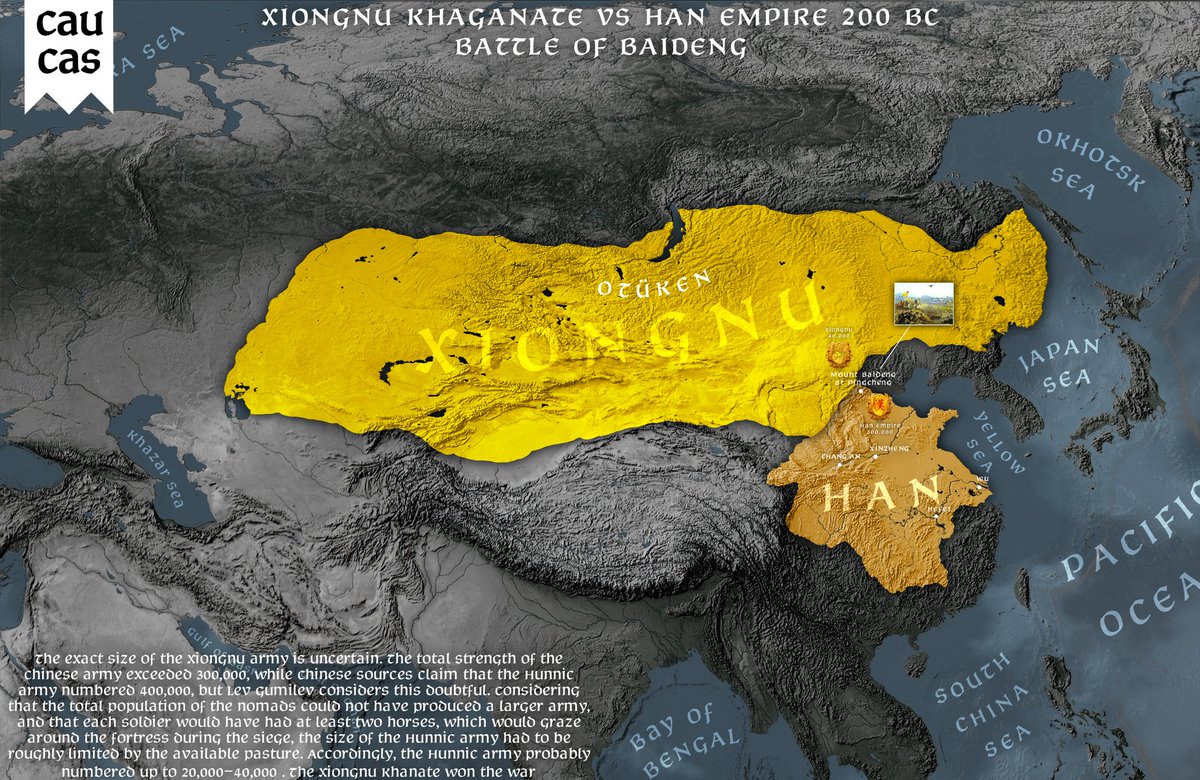 bycaucas's tweet image. Battle of Baideng 200 BC
Xiongnu Khagante vs Han Empire
Victory : Xiongnu Khaganate
Made by @bycaucas
#caucasmap #mapping #xiongnu #hanempire #turkichistory #chinamap
