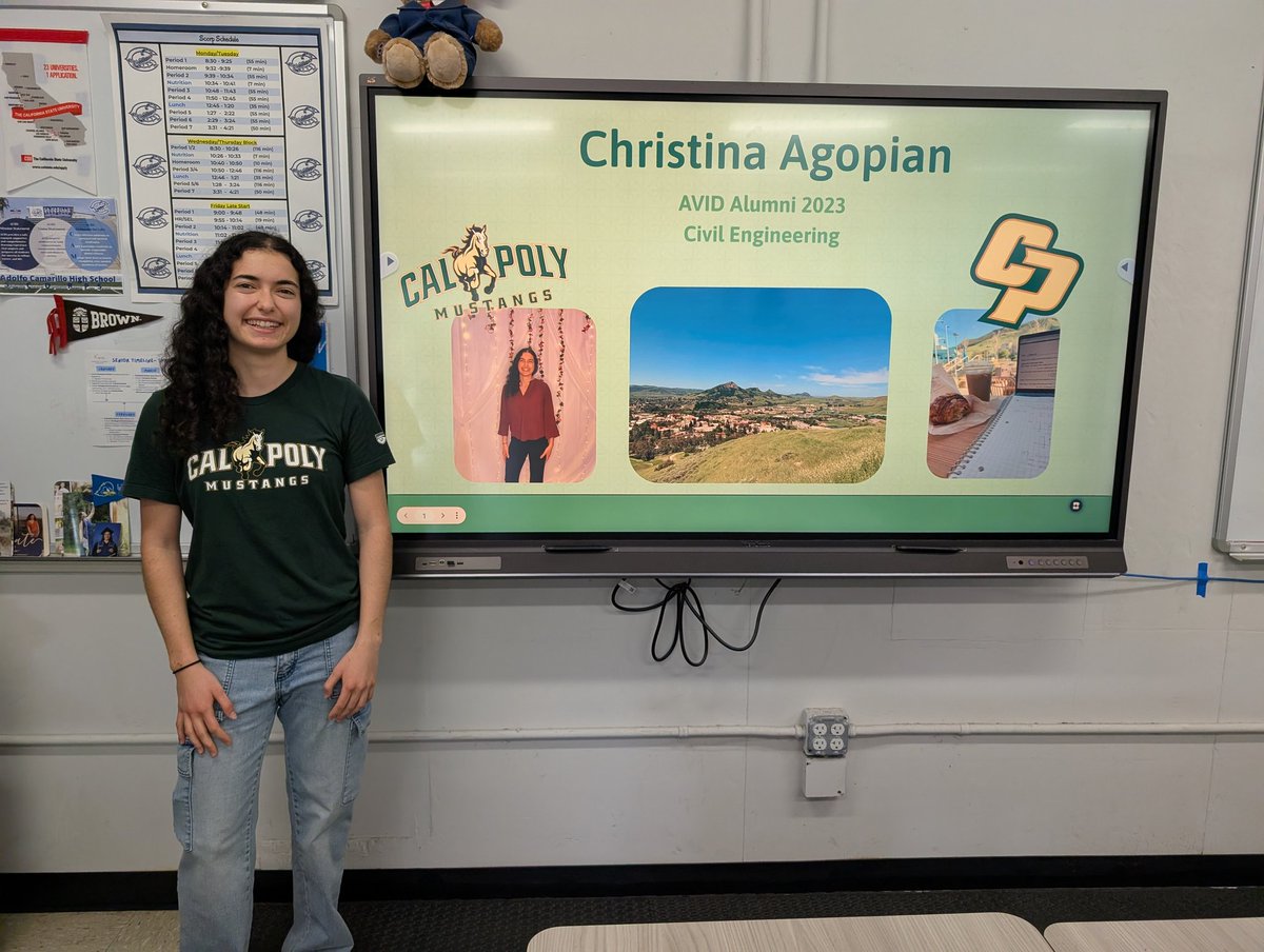 ACHS_AVID's tweet photo. Thank you to Christina Agopian for coming and presenting to all our AVID Classes about what life is like attending Cal Poly Slo and what it took to get there! We appreciate all your advice and knowledge 🌟 https://t.co/bLL6Jh5Upj