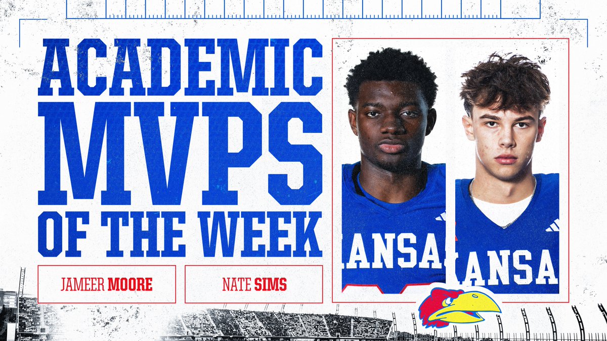KU_Football's tweet photo. Academic MVPs of the Week: @jameer_moore @NateSims1516 🔴🔵 https://t.co/FE1i9Fu6nZ