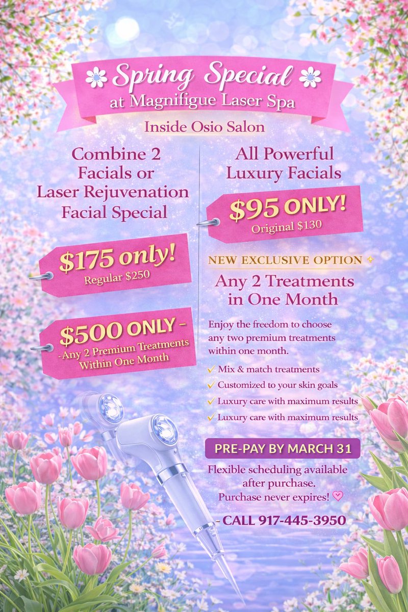 MagnifiqueLaser's tweet photo. ✨ Glow Package – $95
💎 Rejuvenation Package – $175
👑 Transformation Package – $500
Contact us and make your appointment today!
https://t.co/E03sANqPRA
9174453950 https://t.co/vXi9RHSx6v
