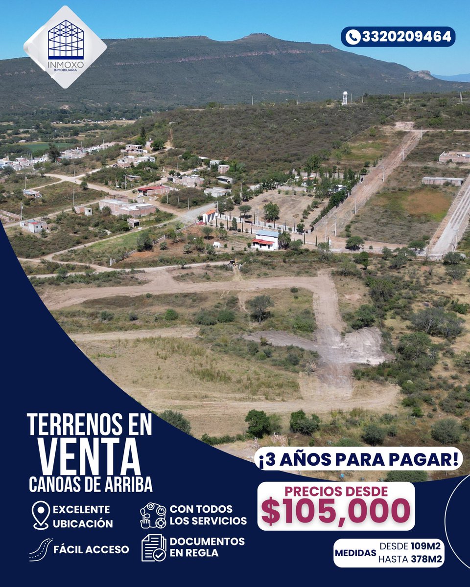 inmoxo's tweet photo. 🌿✨ ¡Haz realidad tu sueño de tener tu propio terreno! ✨🌿  

📍 Canoas de Abajo, Colotlán, Jalisco
💧 Servicios incluidos:  
✔️ Agua, luz y drenaje
💰 Desde solo $105,000  
📐 Medidas desde 150 m² hasta 378 m²  

📲 ¡Contáctanos hoy mismo!
manda WhatsApp 👉 ￼33 2020 9464 https://t.co/9dopvy6hNO