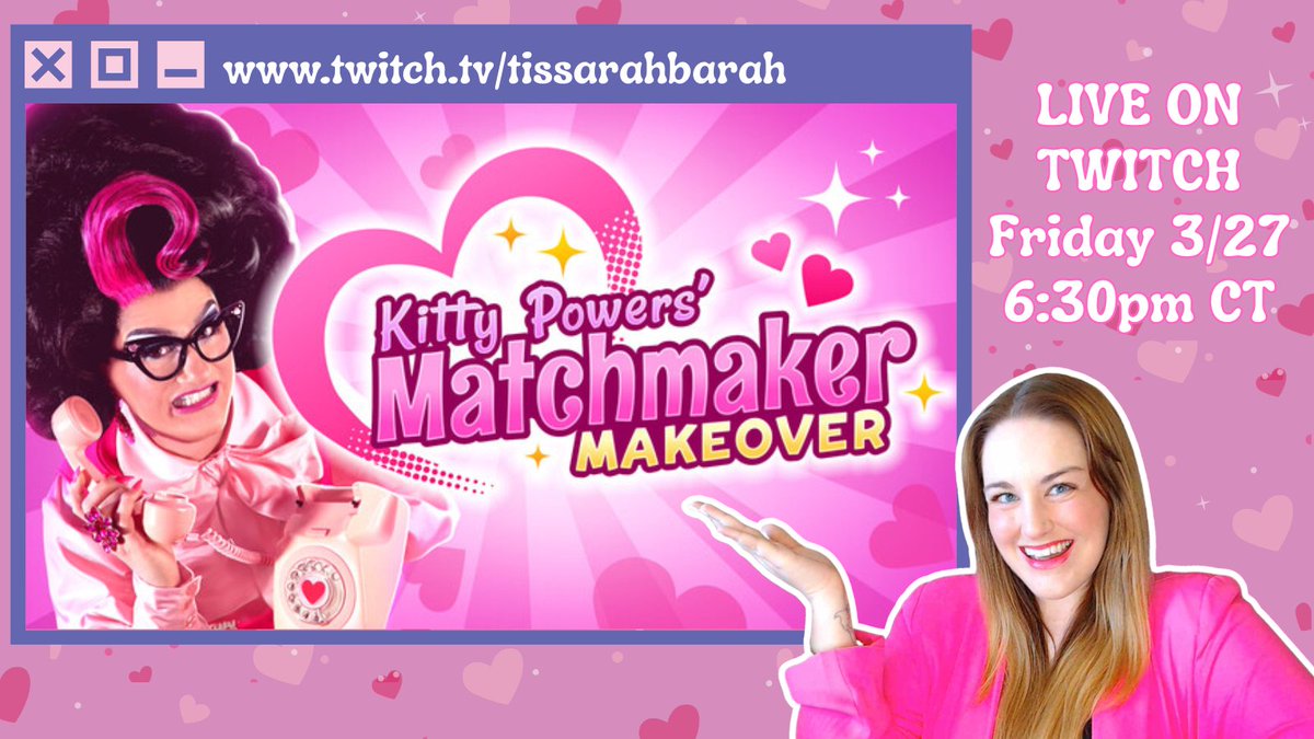 TisSarahBarah's tweet photo. I'm LIVE NOW playing @MsKittyPowers Matchmaker Makeover! Let's see how much of a mess we can make of our dating agency🤣

→https://t.co/BauT2fp2sQ

Thank you to the team at @MagicNotion and their partnership with @1000dreamsfund Dream Team for gifting me this game key!

#gifted https://t.co/ickP5OMb7J