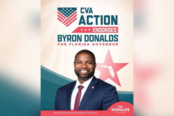 RedStateOps's tweet photo. BYRON DONALDS JUST SCORED A HUGE ENDORSEMENT.

Concerned Veterans for America Action is backing Rep. @ByronDonalds for governor, calling him a leader who delivers “practical results.” 

#FloridaPolitics https://t.co/CS0QGLprFA