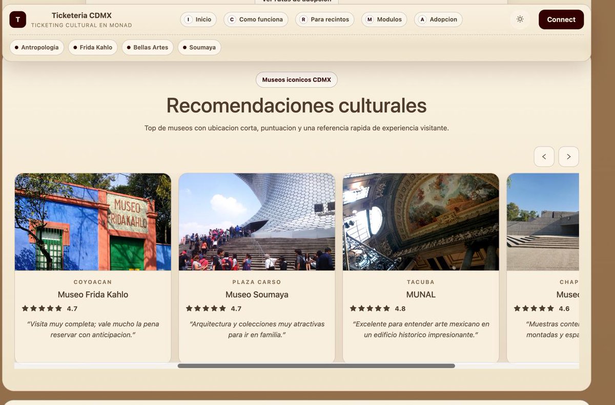 ZandorIArtist's tweet photo. 🟪Hoy en el #blitz de @monad nos pusimos con la tarea de crear una boletera con afinación a NFT, buscando compartir un historial y emblemas coleccionables de las experiencias en los museos de la CDMX 

Creado en conjunto con @mrcripto_  🤜🤛 https://t.co/aGKCl2MG1r