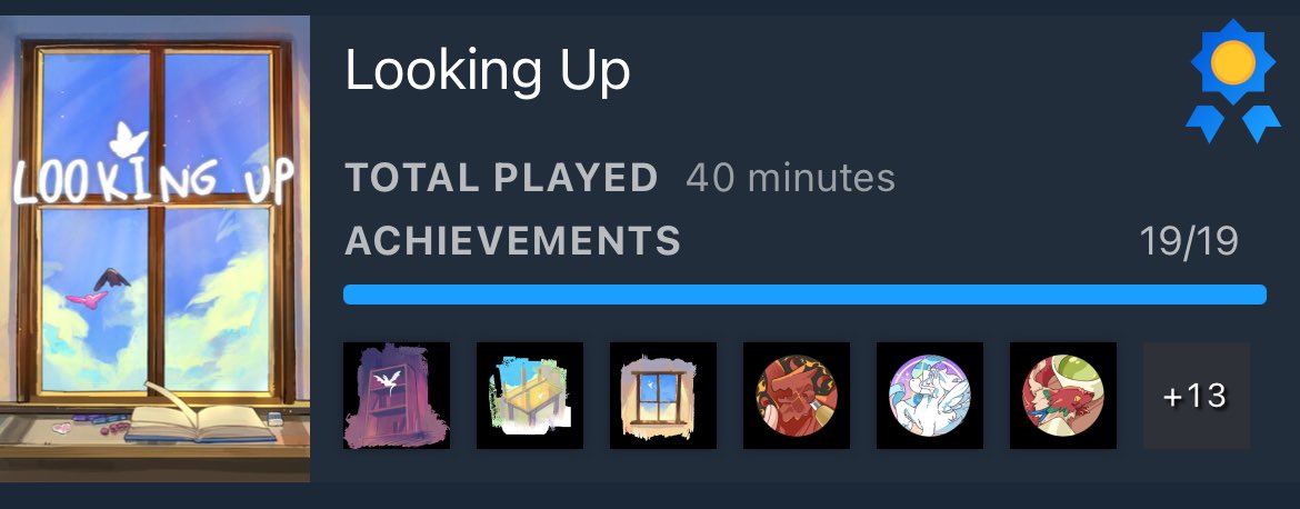 ✈️Looking Up✈️

⭐️100% Completion
⏰40 Mins

Looking Up released today! 

I had so much fun play this short puzzle game and it was such a good break in-between some heavier games in rotation. <a href="/BlueRoofGames/">𝙇𝙤𝙤𝙠𝙞𝙣𝙜 𝙐𝙥 - 𝙈𝙖𝙧𝙘𝙝 𝟐𝟕𝙩𝙝!</a> 

Game Recommendation: Tell Me Your Story