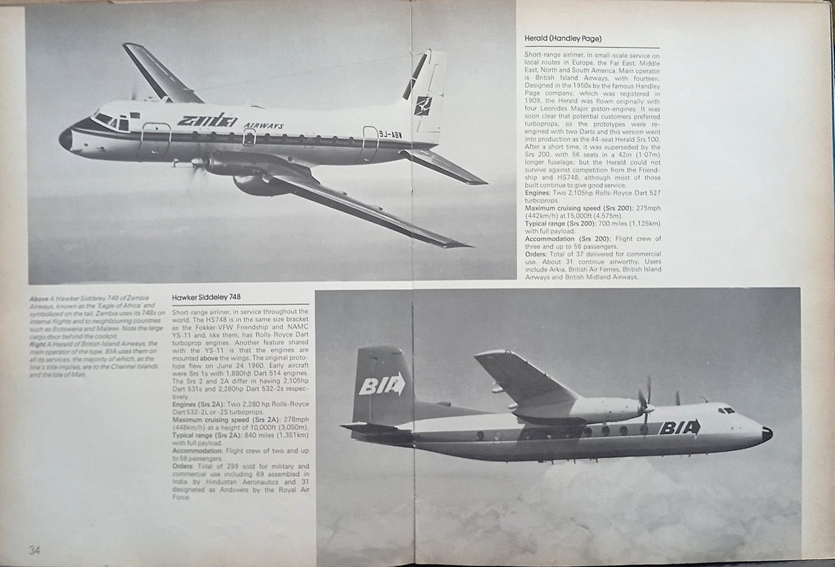 DolorNolet's tweet photo. @aldersonjackson @acabgd @BCalStewardess @n194at @nursebinky @GreaterGutz @Ramivipsagel @erleargonza @IAm_Baneng @nia_6js @tambok0599 from this 1977 book I still cherish: two iconic British turboprops #HS748 'Avro' and #HandleyPageHerald both with Rolls-Royce Dart engines👏 https://t.co/wVkkm3Eil6