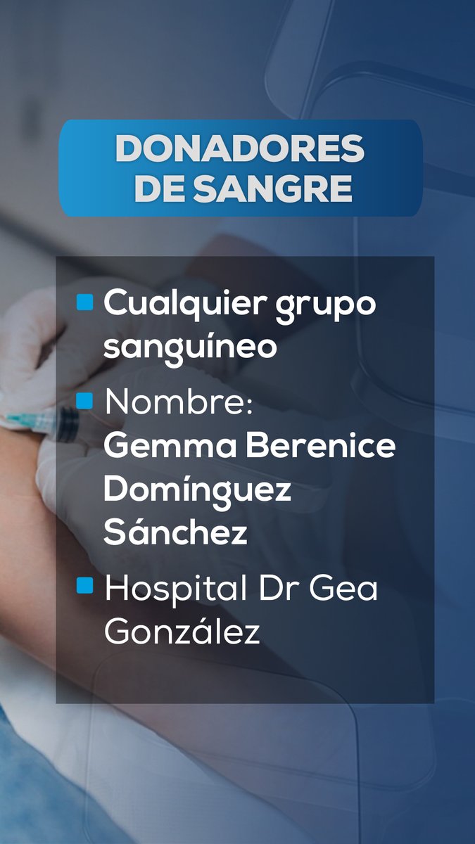 AztecaNoticias's tweet photo. #Alerta 🩸 Se solicitan donadores de sangre  (cualquier tipo) para apoyar a Gemma Berenice Domínguez Sánchez en el Hospital General Dr. Manuel Gea González.

Tu ayuda puede salvar vidas https://t.co/NxQLhsTSgw