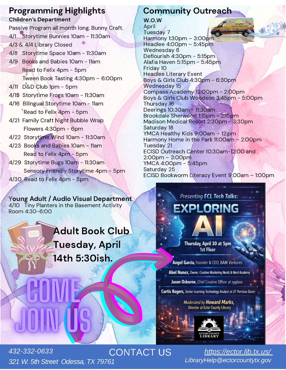 EctorCoLibrary's tweet photo. Springtime and a rebirth of fresh, fun &amp; informative library events for April are just about in full bloom 💐 🌹 🌸 🏵 🌼 💚#newsletter #libraryreads #eastergifts https://t.co/Q2p79KHvt3
