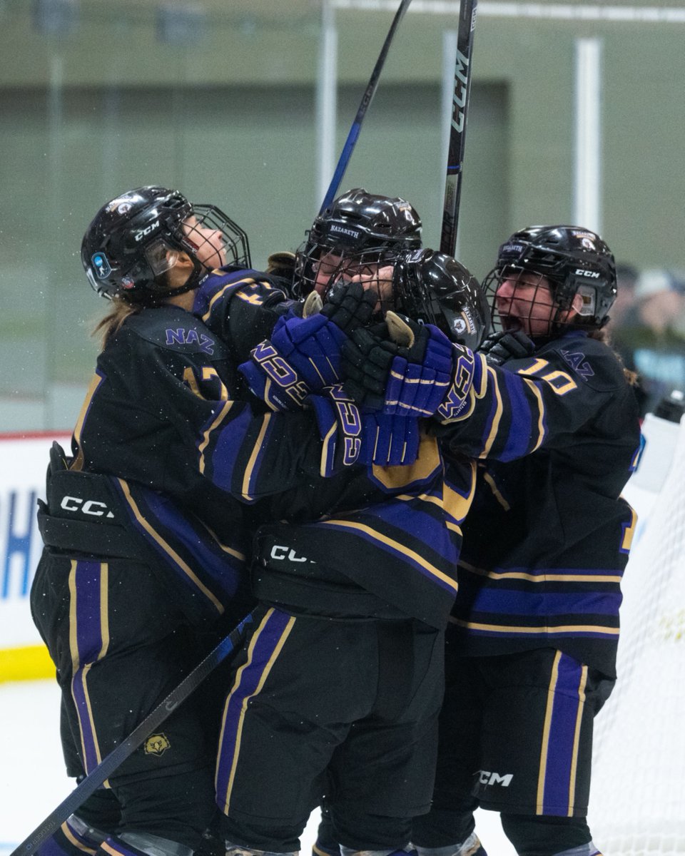 NazAthletics's tweet photo. NCAA Championship bound!!! #3 Nazareth storms back from down 3-0 to defeat #2 Norwich 5-4 in overtime! The Golden Flyers will play the winner of #1 University of Wisconsin - River Falls vs #4 Amherst in the Championship game on Sunday at 4 PM EST. https://t.co/pUyU6CD2uU