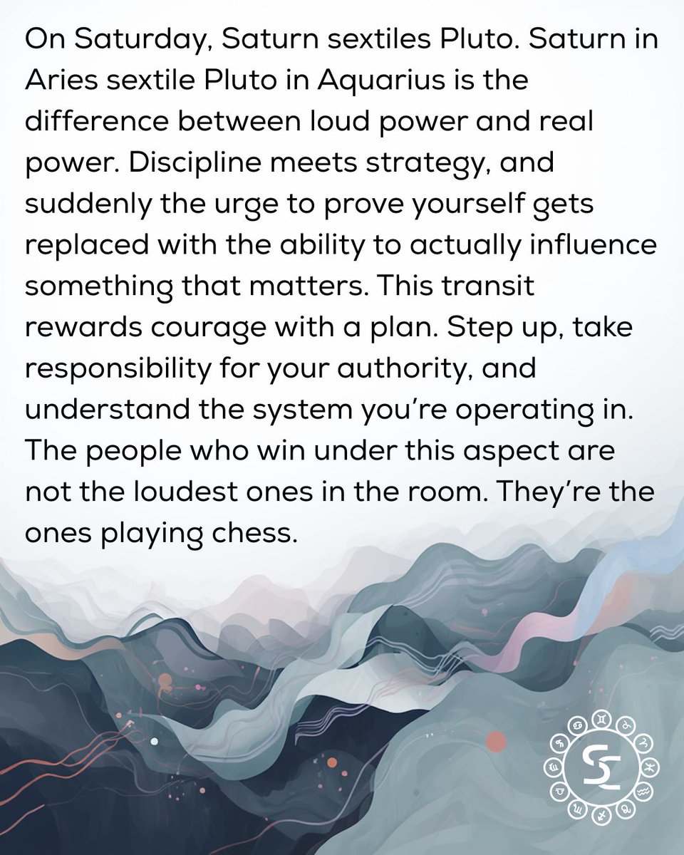 StormCestavani's tweet image. Saturn sextile Pluto rewards strategy over swagger. Tomorrow’s transit reminds you that real power is quiet, deliberate, and built to last. What are you ready to take seriously and strengthen right now?

#astrology #horoscopes #AriesSeason