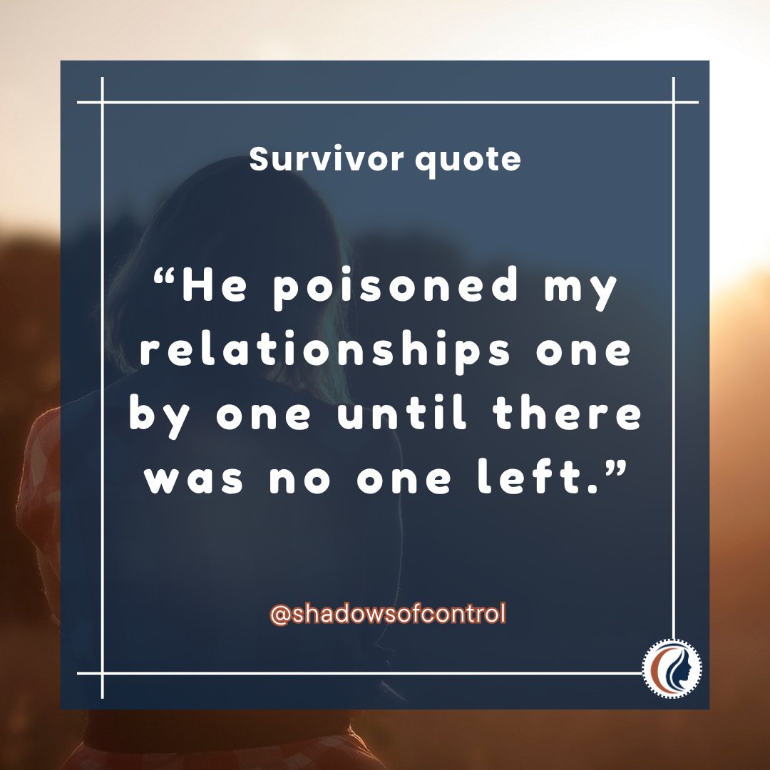 shadows_control's tweet image. Isolation is a common tactic in abusive relationships. The abuser cuts you off from your support network to make you easier to control.
#CoerciveControl #EmotionalAbuse