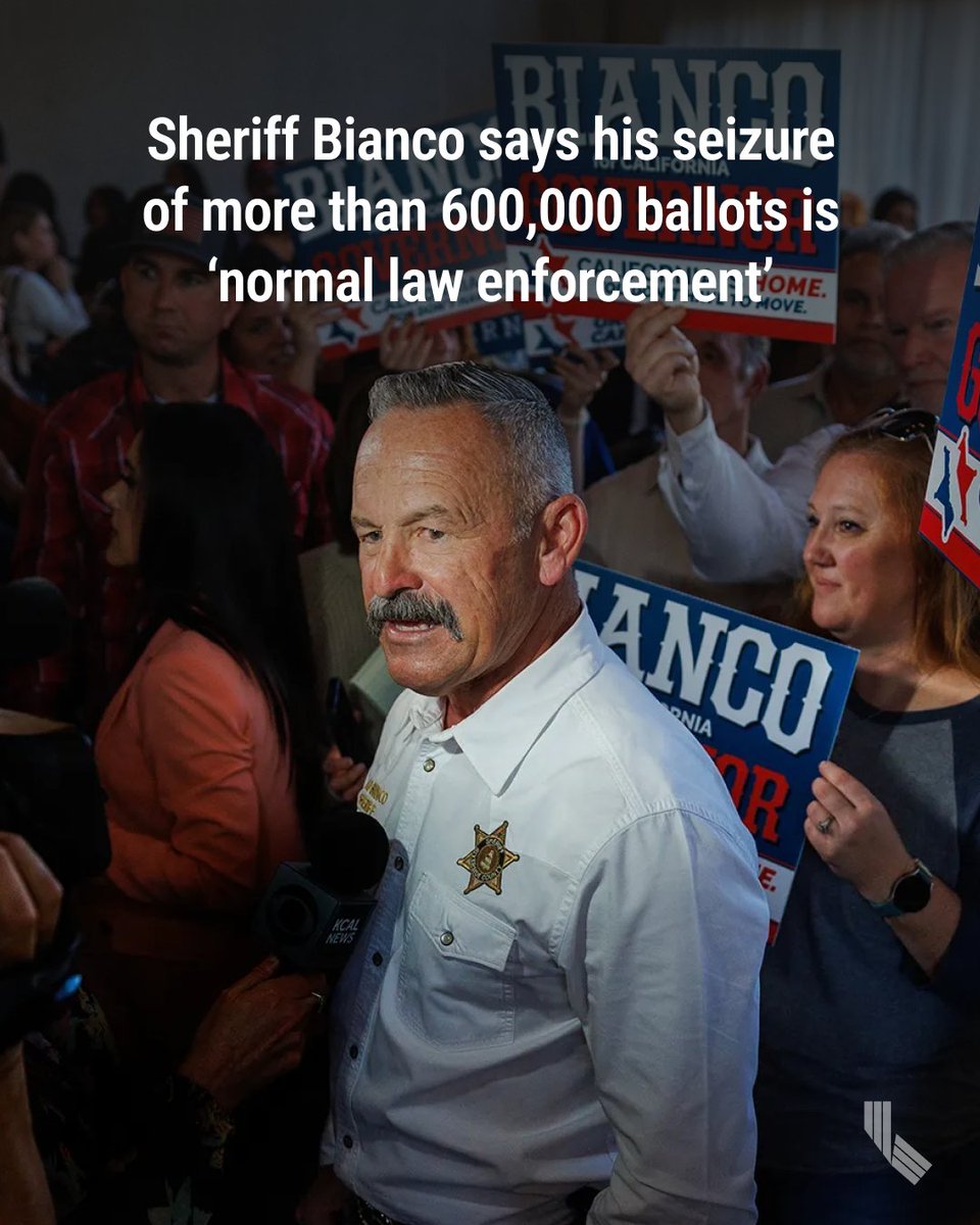 Riverside County Sheriff and Republican gubernatorial candidate Chad Bianco denied any wrongdoing after his office gained permission to seize and recount hundreds of thousands of ballots from a judge who has publicly praised him... cal.news/4tc0ILI

📸 Gina Ferazzi