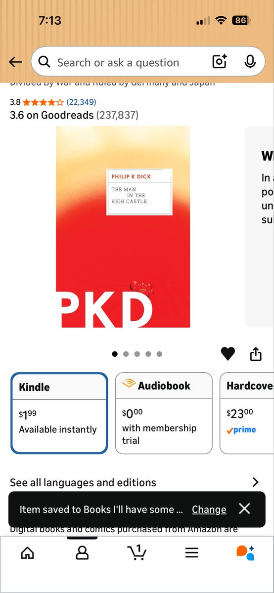 ryanllandes's tweet photo. I hear both good and bad about this book. I hear that’s it’s a great concept but it didn’t stick the landing.. for 2 bucks I’ll give it a try.. PKD’s books aren’t very long anyway. https://t.co/x790ipTr12
