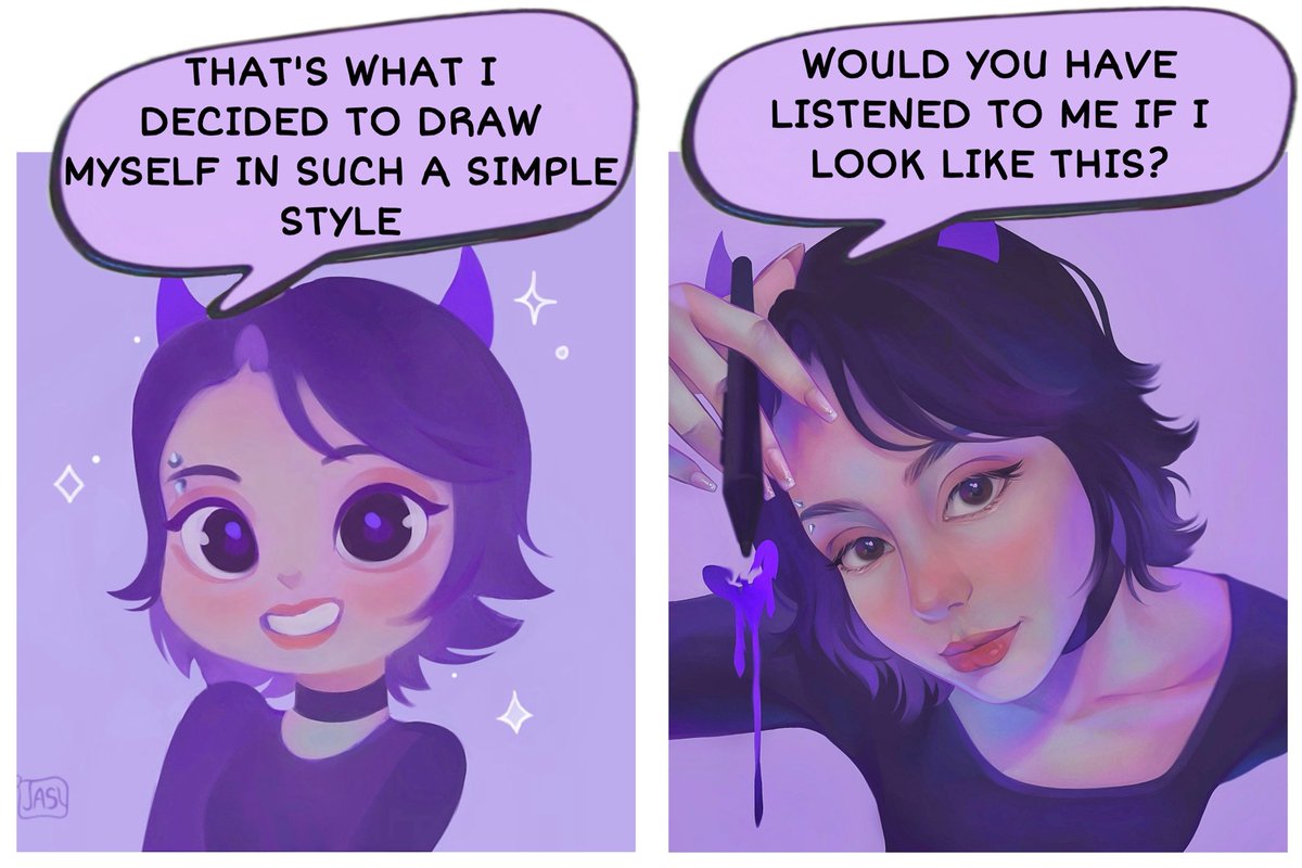 jasy_vi's tweet image. Joining this trend💜 I took advantage of the fact that I had these drawings of mine in both styles✨ 
#comic #ArtCommunity #chibi