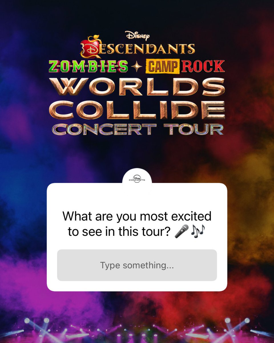 Disneyconcerts's tweet photo. Let's get HYPE - the worlds are colliding...again!! 🎉💫 Tickets for the 2026 Descendants/Zombies/Camp Rock Worlds Collide Tour are on sale NOW!!! 🎶🌟

🎟️: https://t.co/msVocIAuJH https://t.co/TzIjjN8zjc