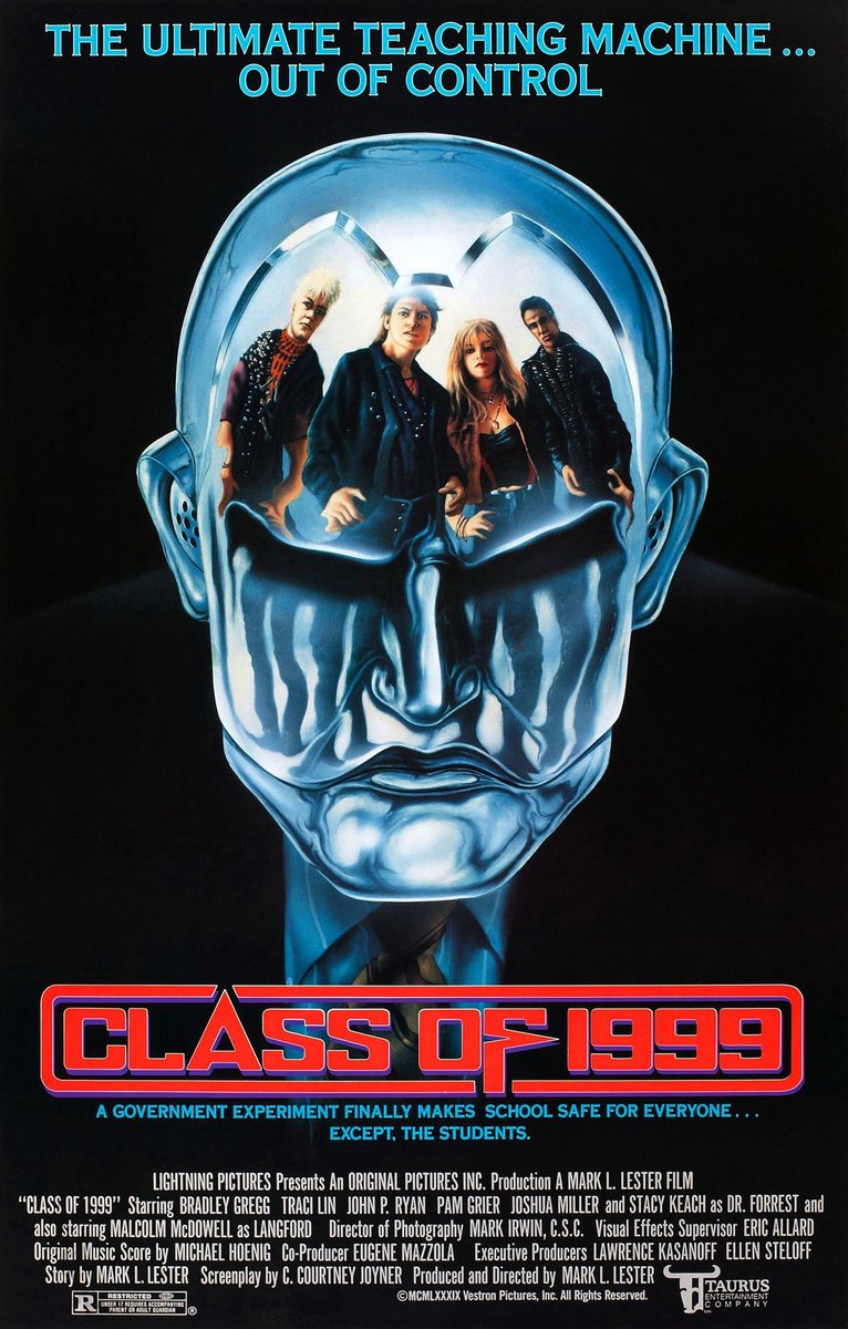 EugWSerra's tweet photo. On May 11, 1990, CLASS OF 1999 was released! #ClassOf1999 #BradleyGregg #TraciLind #MalcolmMcDowell #PamGrier #StacyKeach #JoshuaJohnMiller #PatrickKilpatrick #JohnPRyan https://t.co/LpLBN5KGyd