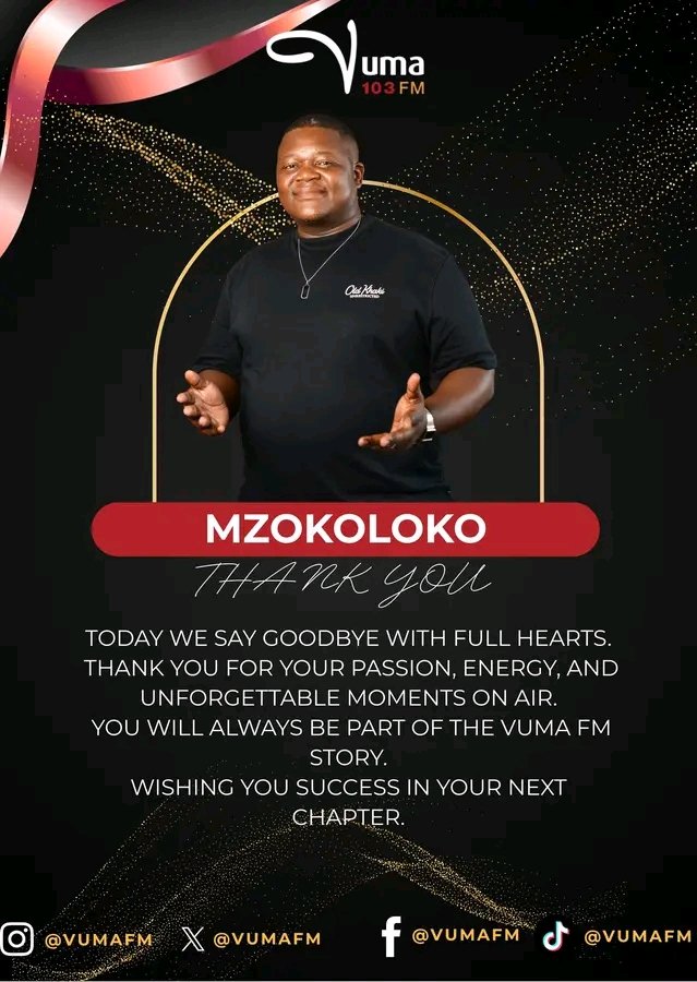 Indaba365's tweet photo. Radio Presenter Mzokoloko leaves Vuma FM to join Gagasi FM. He will host 12-3 slot weekdays. 

"Your voice will always echo in the Vuma FM story. Wishing you nothing but success in your next chapter" - Vuma FM https://t.co/wVcH9X0evz