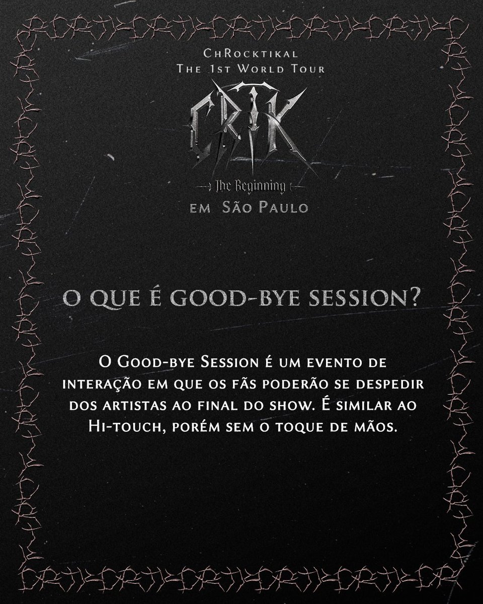followhwstar's tweet photo. O show acaba… mas ainda teremos um último momento com o ChRocktikal. ❤️‍🔥

O Good-bye Session é a oportunidade dos fãs se despedirem da banda após o show e trocar aquele último olhar antes do fim do evento.

📱 É permitido gravar com smartphone, mas lembre-se:
➡️ continue caminhando
➡️ não pare para fotos ou conversas

Assim todos conseguem viver esse momento especial e ter a mesma experiência.

🎟Ingressos disponíveis: 
🔗 https://t.co/RsPk3FkJd5