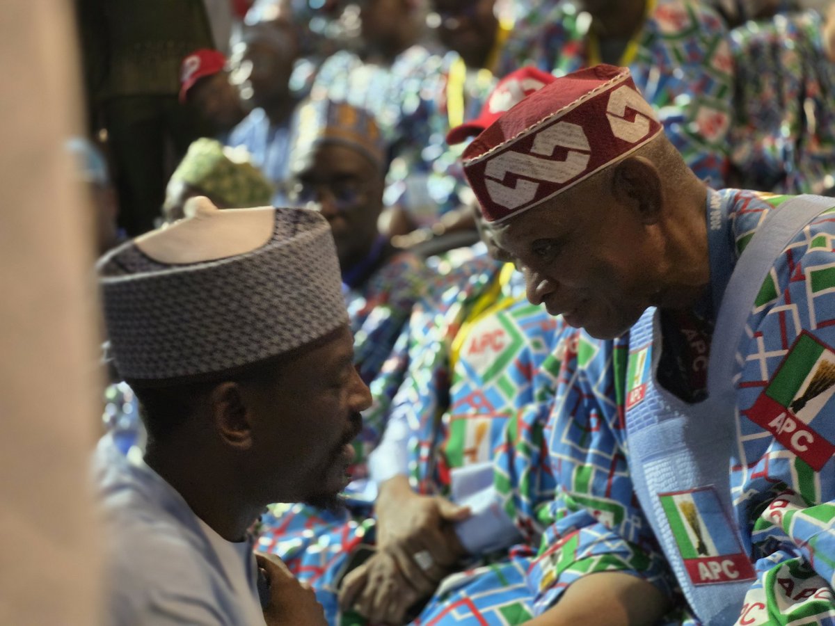 BashirAhmaad's tweet photo. With His Excellency, Governor Abba K. Yusuf, at the Kano State delegates’ pavillion during our party’s APC convention in Abuja. https://t.co/qYbG1FWO1D