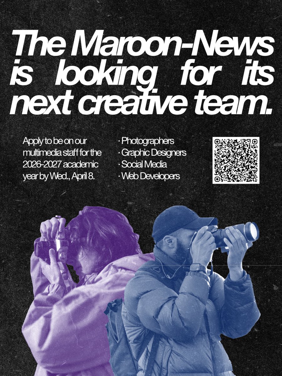 Seeking Colgate students interested in joining the multimedia staff of The Maroon-News for the 2026-2027 academic year! 

Apply by April 8, 2026. 🖥️🖥️