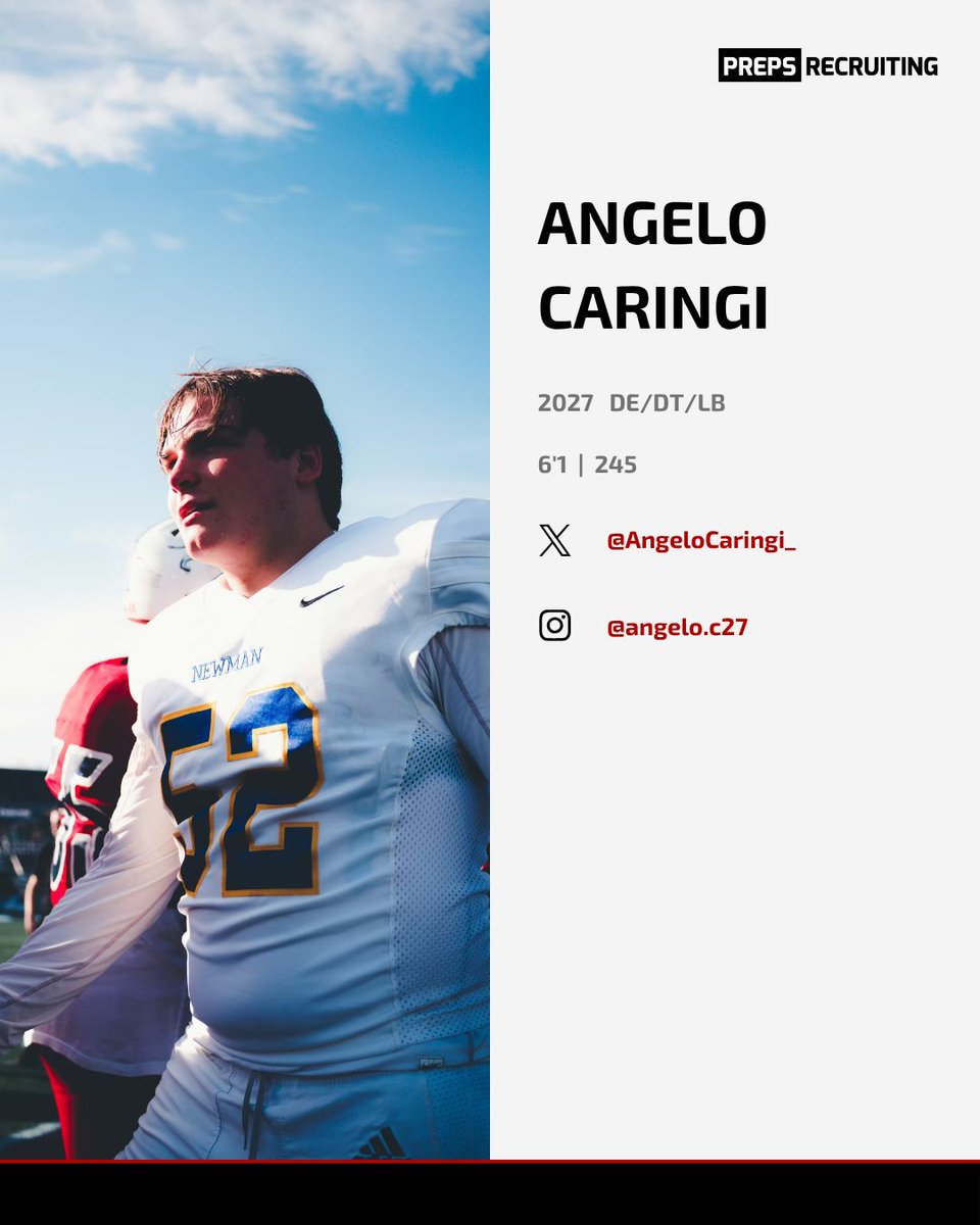prepsrecruit's tweet photo. Welcome to the Preps Recruiting family, Angelo Caringi (@AngeloCaringi_)! 🙌🏈
A 2027 DE/DT/LB at 6'1", 245 lbs bringing versatility, power, and physicality across the defense. Comfortable playing in the trenches or flowing sideline to sideline, he’s a multi-position defender who thrives on contact and disruption. A tough, high-impact presence with big upside. 💥🔥
#PrepsRecruiting #Athlete2027 #DefensiveLine #Linebacker #VersatileDefender #NextUp #Recruiting #FootballProspect