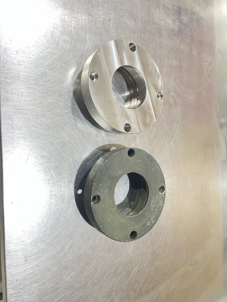 airhoseoperator's tweet photo. A local winery had all stainless hardware and plumbing for their equipment except for this aluminum flange.the aluminum was corroding. So I reverse engineered what they had and made it out of 316 stainless. If you need any parts machined in the Midwest reach out to me. https://t.co/8DNggaYHsh