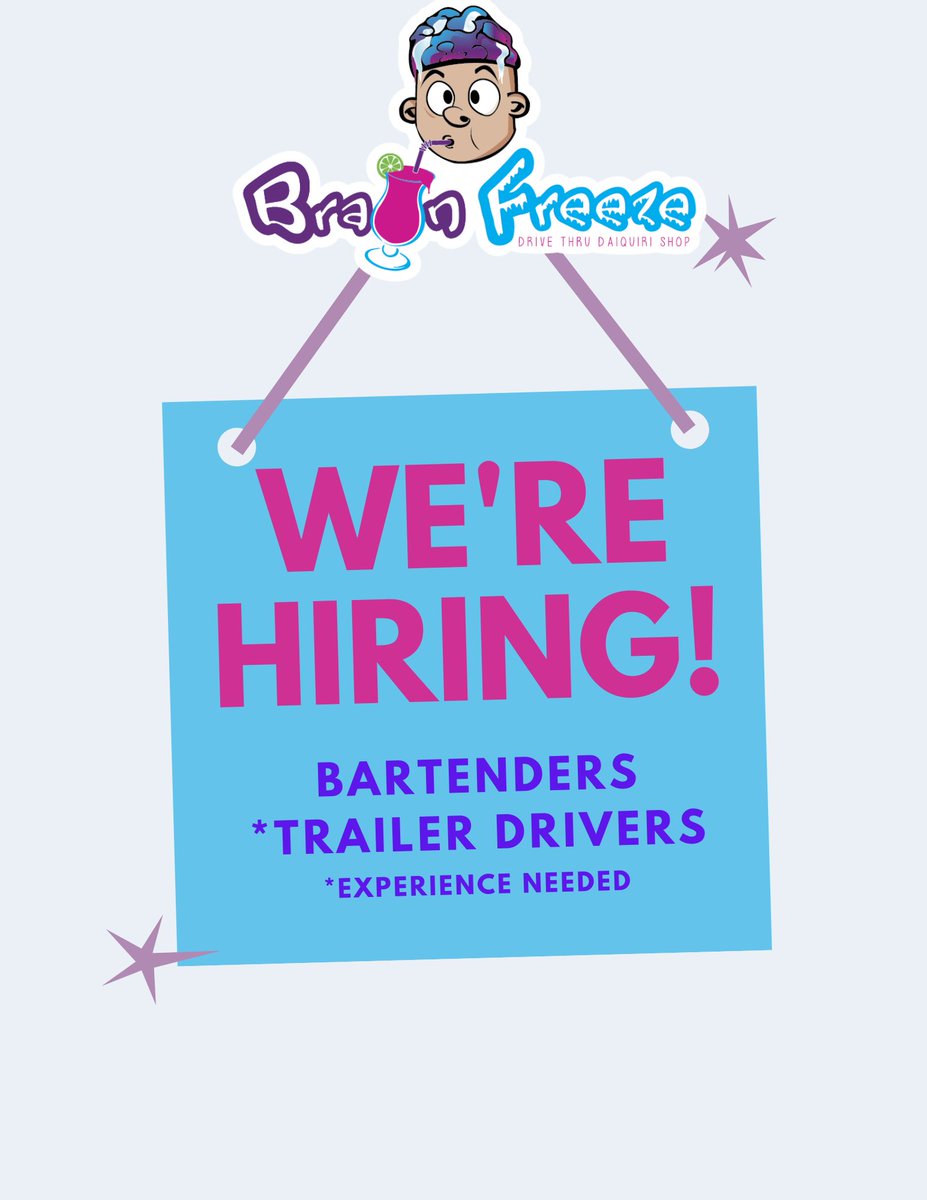 brainfreezedaq's tweet photo. WE’RE HIRING! 
submit your resume to
Management@brainfreezedaq.com
#hiring #summer https://t.co/7dxTPU0Ush