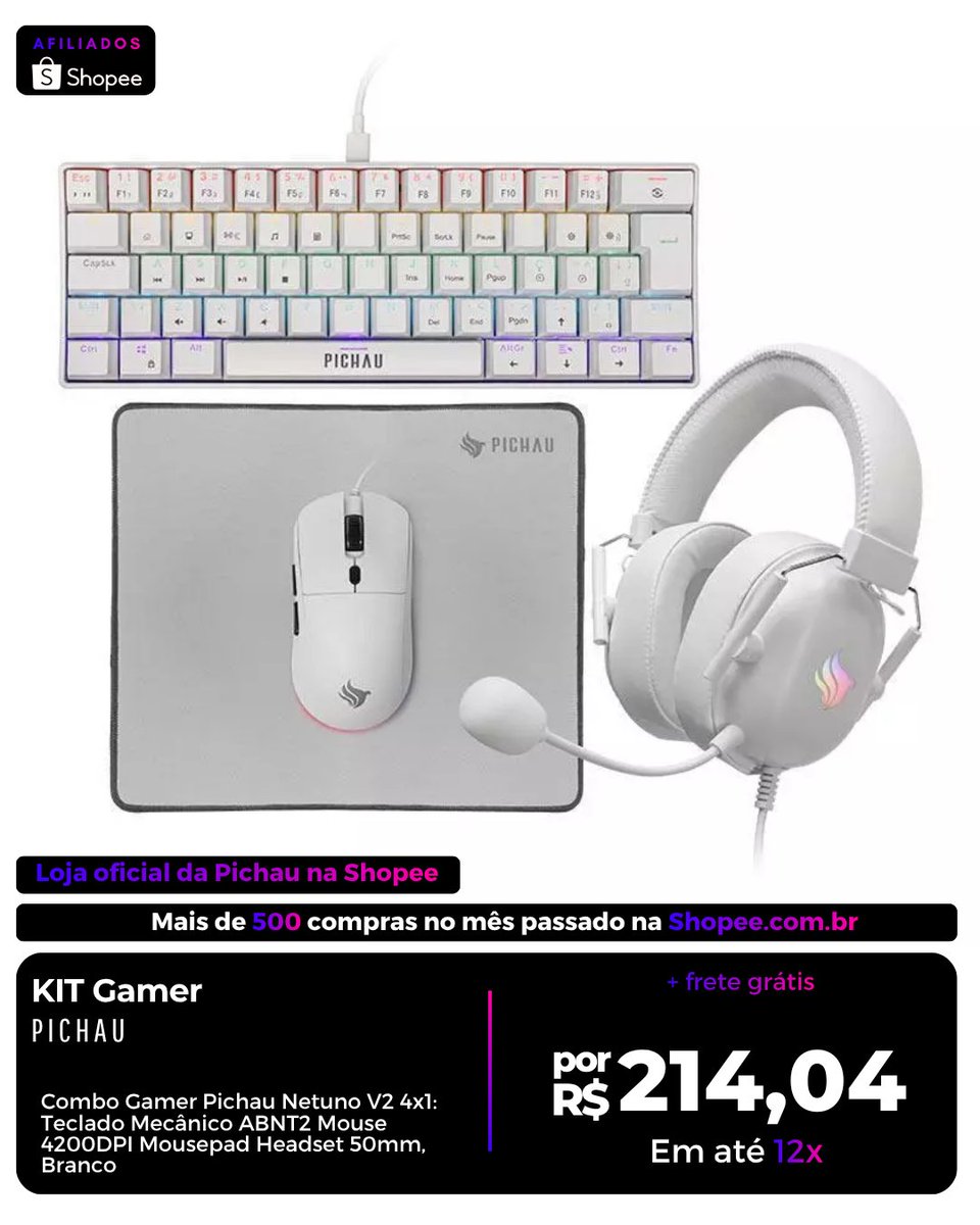 achados_vip's tweet image. Combo Gamer Pichau Netuno V2 4x1 🎮

Teclado mecânico ABNT2 + mouse 4200DPI + mousepad + headset 50mm.

Ideal pra quem quer montar ou turbinar o setup sem gastar muito.

Disponível na Shopee em promoção — corre antes que acabe! 🔥

Link: s.shopee.com.br/8phNkY2aQ8

#SetupGamer