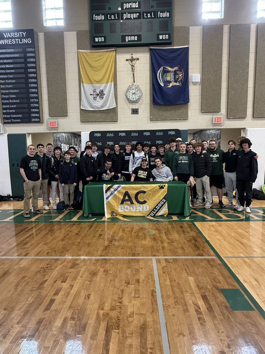 FGRathletics's tweet photo. Congratulations to FGR senior Alex Gehringer on his commitment today! Alex will continue his academic and athletic career at Adrian College where he will play baseball. Go Irish! ☘️ Go Bulldogs! https://t.co/loYgInnsN2