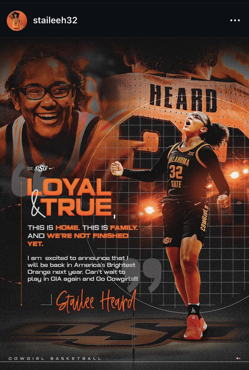 Cayden_Cox05's tweet photo. With the news breaking about multiple #OKState players entering the transfer portal, Stailee Heard announced that she is staying in Stillwater for her senior season. https://t.co/G9PUYptcKY