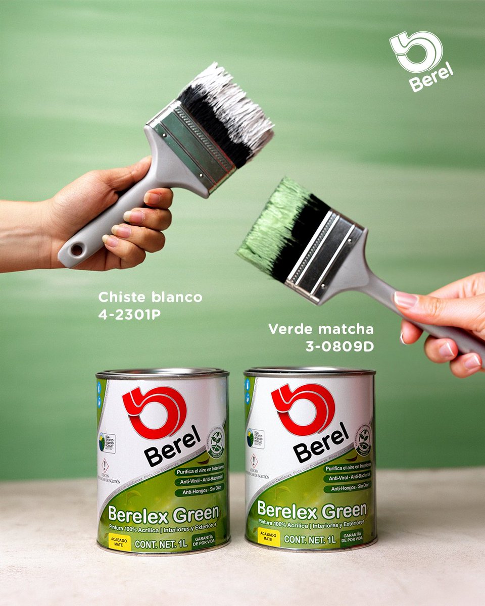 GrupoBerel's tweet image. 🎨✨ Con Chiste Blanco 4-2301P y Verde Matcha 3-0809D de Berelex Green, cada pincelada cuenta una historia, ¡transforma tu hogar con color y creatividad! 💚🖌️

#PinturasBerel #BerelexGreen #ColorQueInspira