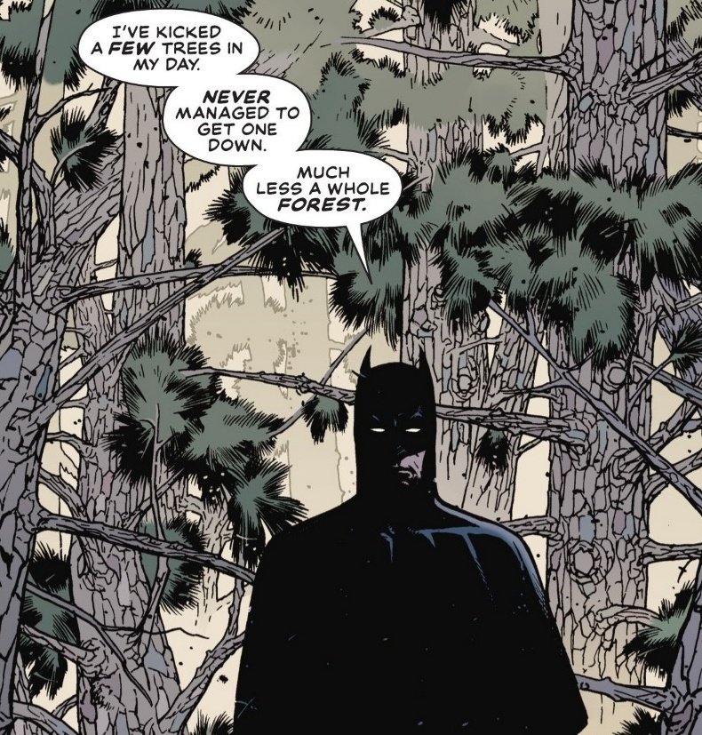 Usar essa imagem é atestado de analfabetismo, nessa história o Batman toma um tiro no braço, ela vê e quando vai enfrentar ele ataca o braço machucado 

E a segunda imagem é do mesmo cara que fez o seguinte diálogo