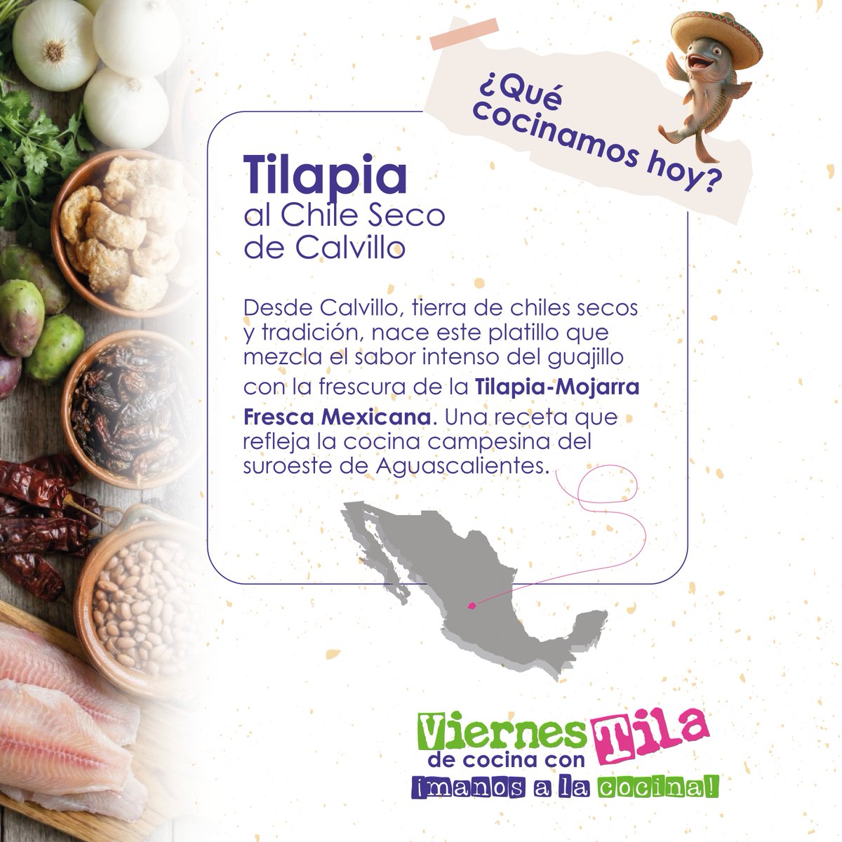 IMIPASmex's tweet photo. Tilapia al chile seco de Calvillo
Un platillo que honra la tradición de Calvillo, donde el sabor profundo del chile guajillo se fusiona con la frescura de la tilapia. Cocina que nace del campo y llega a la mesa con identidad y carácter.

#Tilapia #Aguascalientes #Calvillo #IMIPAS https://t.co/kW2gepTrbB