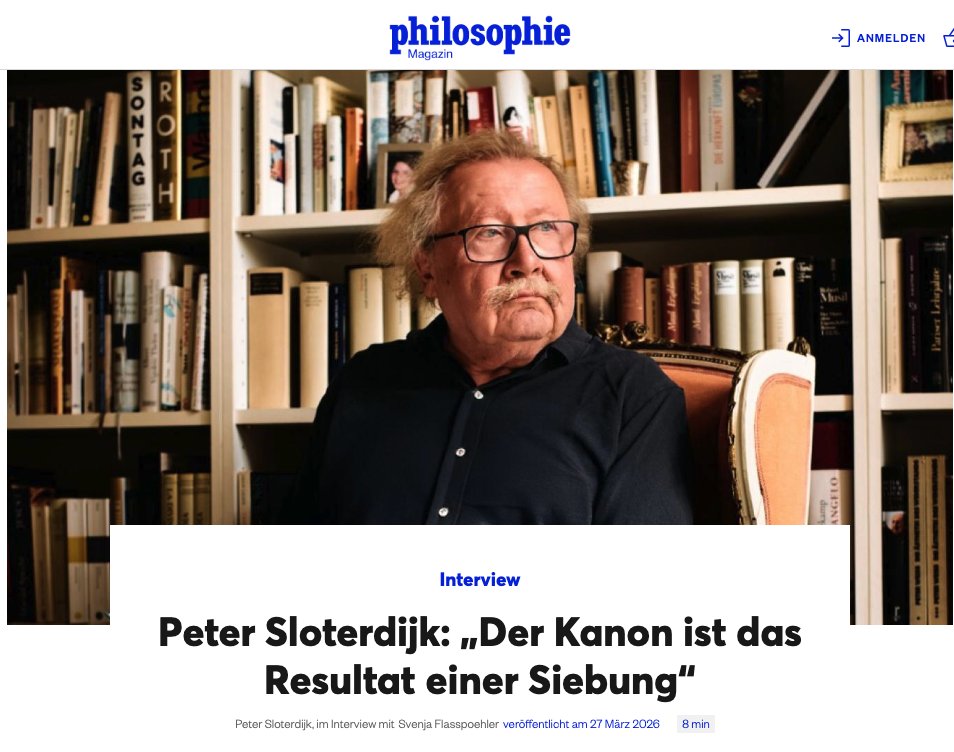 Sloterdijk_P's tweet photo. „Der Kanon ist das Resultat einer Siebung“ @philomagde, Philosophie Magazin
Peter Sloterdijk, im Interview mit Svenja Flasspoehler
Institutionelle Bildung ist für Peter Sloterdijk der Kern eines reflektierten Konservatismus. Aber was genau soll tradiert werden in einer sich rasant wandelnden Zeit? Ein Gespräch über moderne Verdampfungsprozesse, Kulturkämpfe und den Strahlenschutz der Vorsokratiker.
Herr Sloterdijk, in einem Radiointerview aus dem Jahr 2017 haben Sie sich als „linkskonservativ“ bezeichnet. Würden Sie diesen Begriff als Selbstbeschreibung nach wie vor wählen?
https://t.co/hN5JPHm57K