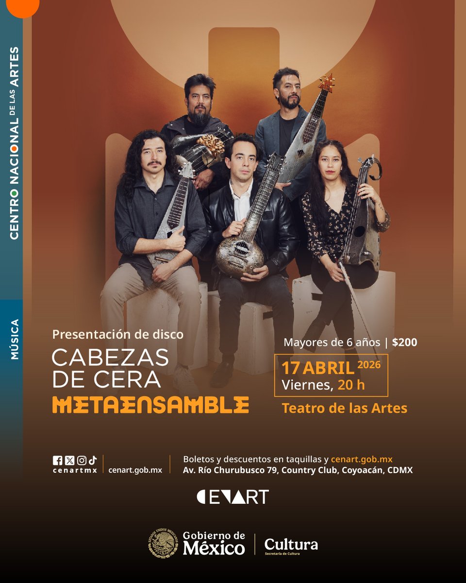 cenartmx's tweet photo. ¡Última hora! 👉 Metaensamble, la nueva encarnación de la legendaria banda Cabezas de Cera, llega al Cenart para presentar en concierto su nuevo disco. 🎟️ Anticipa tus boletos: aquí: https://t.co/PSpBsFpxYv https://t.co/a8KCTiDuR6