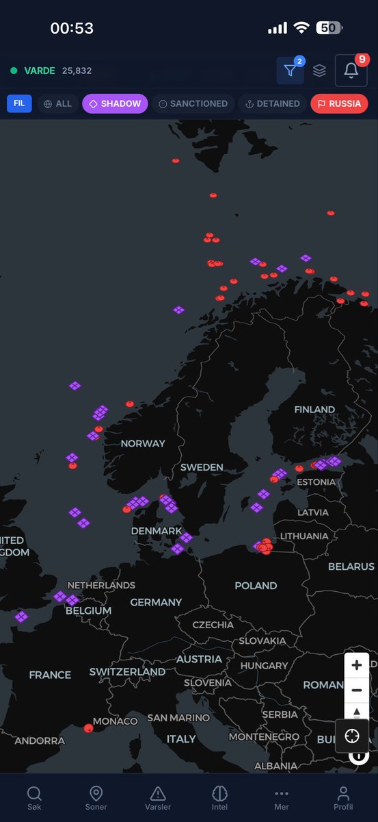 If you ever wondered… Purple = Shadowfleet, red = Russian vessels right now… 👇 #Varde