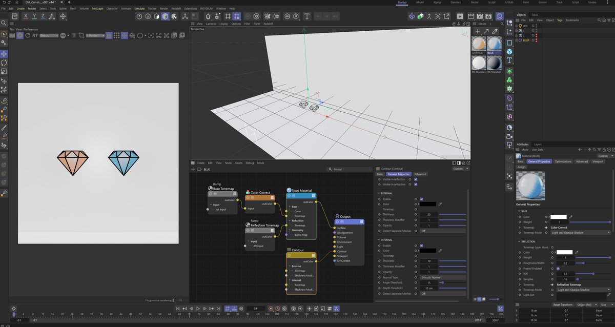 BakuYoake's tweet image. C4DでAeのシェイプっぽい2DLookを目指したお話✍️ #c4d 

①Toon Materialを使用する
②Thicknessを大体「外2 : 内1」の割合で組む
③ライティングの強さやグラデ配色を調整する

MVなどの2Dデザイン系に3Dオブジェクトを合成する際に、3Dっぽさの違和感を減らせると思います