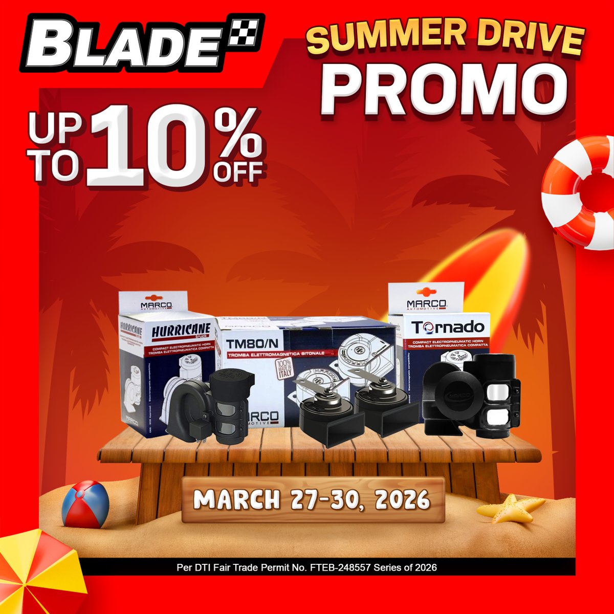 BladeAutoCenter's tweet image. Summer Drive Promo is here! ⚡
More deals waiting on selected items 💯
Don’t miss your chance to upgrade your ride.

📅 March 27 - 30, 2026
Drop by your nearest Blade store today!

#BladeAutoCenter #BladePH #ItsBladeItsBetter  
#SummerDrivePromo #SummerWithBlade