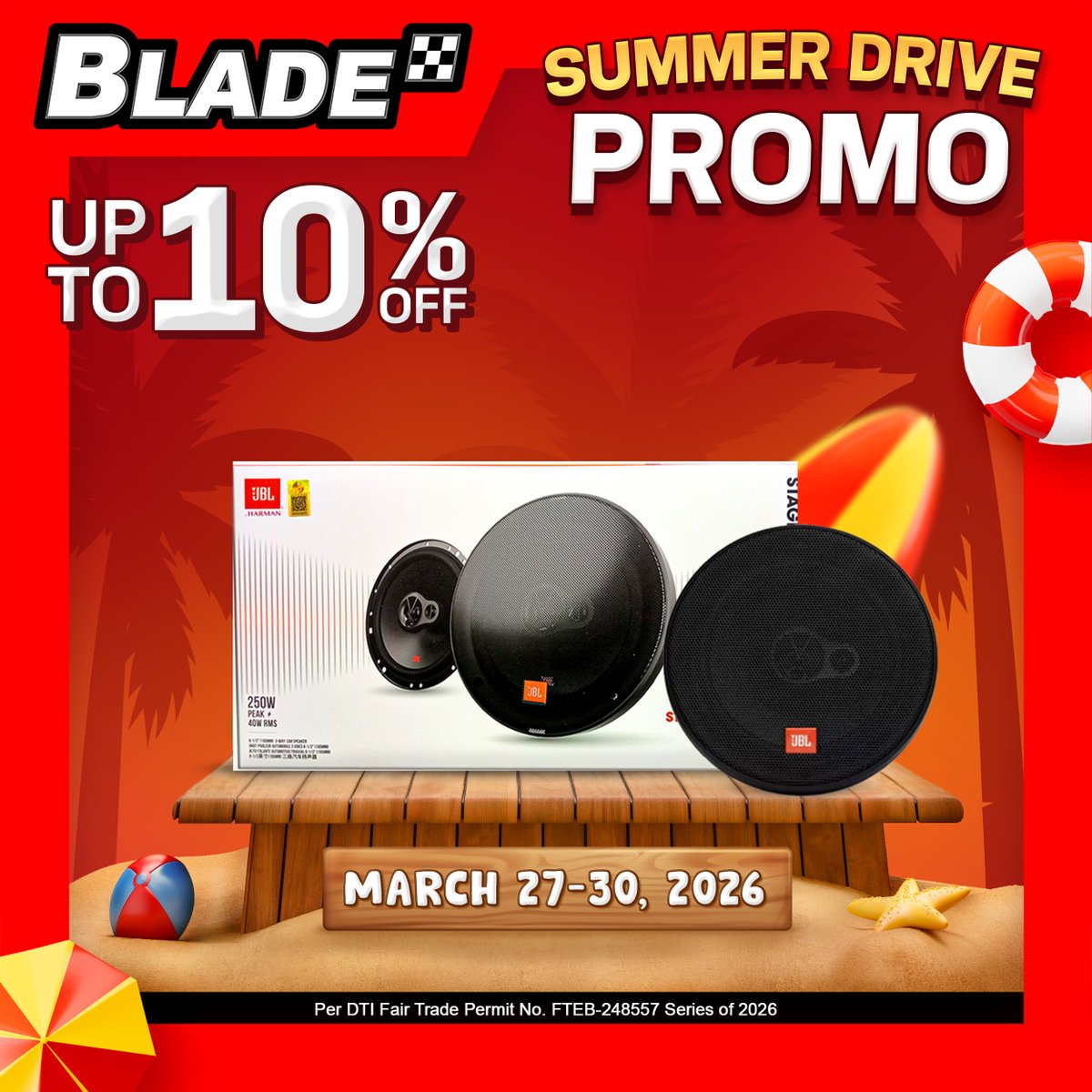 BladeAutoCenter's tweet image. Summer Drive Promo is here! ⚡
More deals waiting on selected items 💯
Don’t miss your chance to upgrade your ride.

📅 March 27 - 30, 2026
Drop by your nearest Blade store today!

#BladeAutoCenter #BladePH #ItsBladeItsBetter  
#SummerDrivePromo #SummerWithBlade
